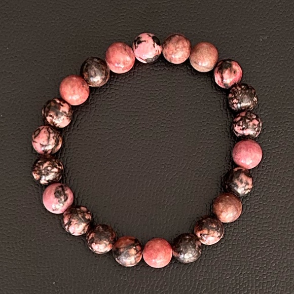 Natural Crystal Rhodonite 8mm Gemstone Stretch Bracelet 7” - Picture 1 of 3